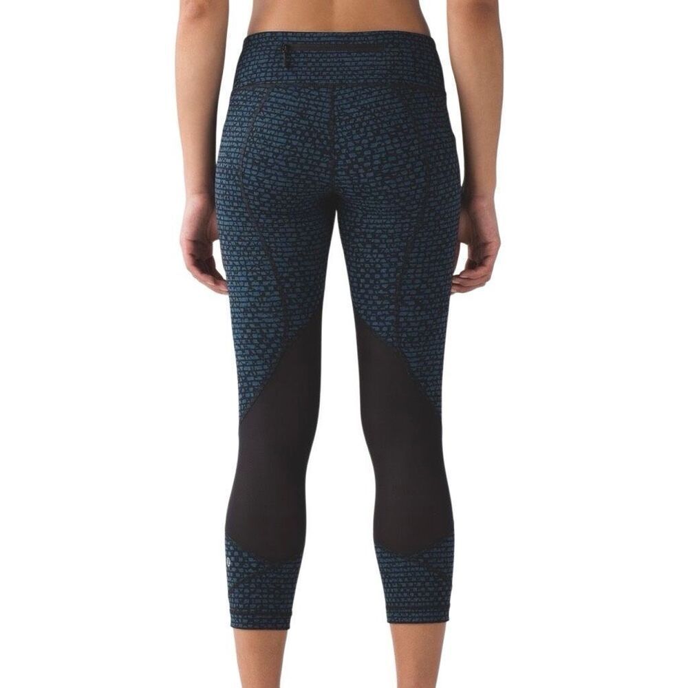 Lululemon Pace Rival Crop 19" Leggings Shatter Weave Teal Lake / Black Size‎ 2 - Picture 2 of 14